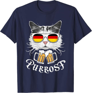 Funny Oktoberfest Cat Kitty Bavarian Drinking Beer Purrost T-Shirt - T-Shirt | Navy