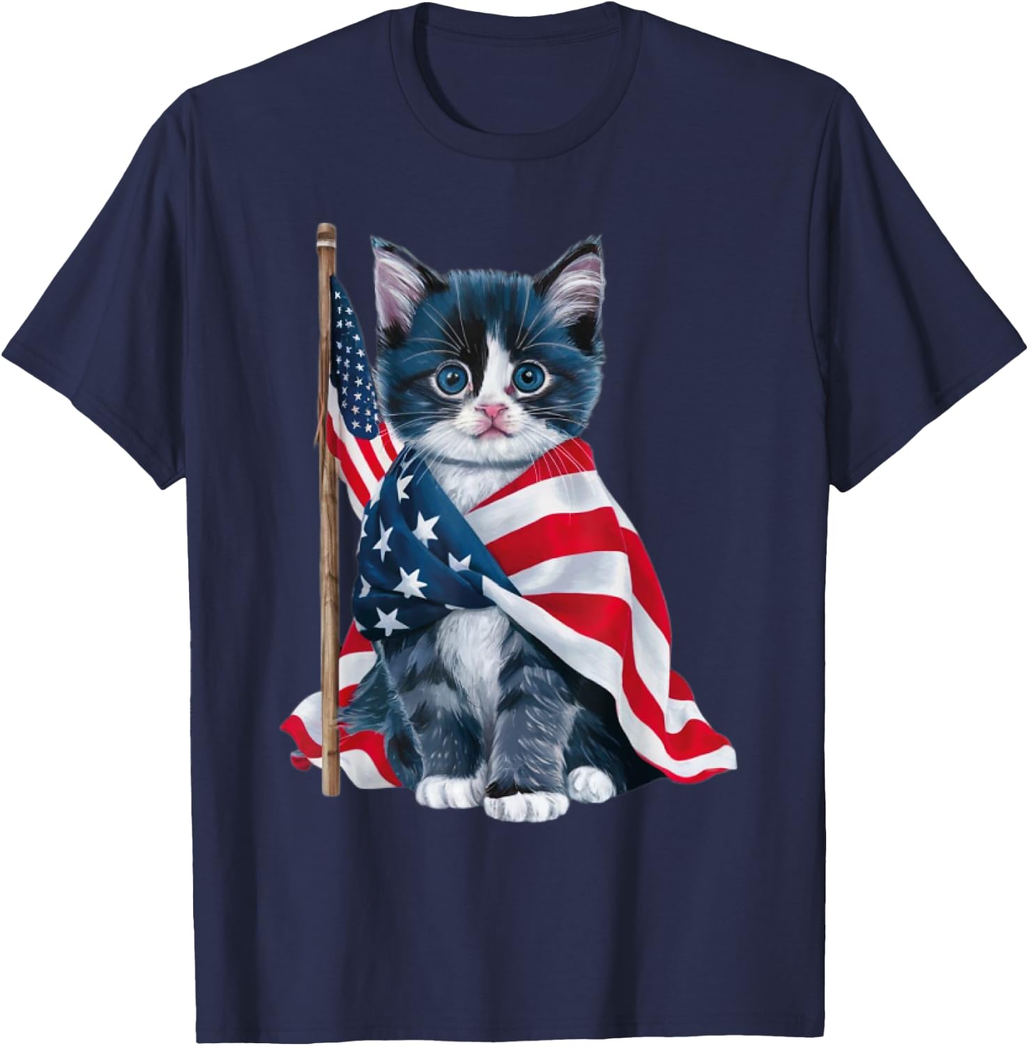 Patriotic Black Cat Shirt 4th of July Women Men Kids T-Shirt - T-Shirt | Navy