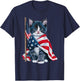 Patriotic Black Cat Shirt 4th of July Women Men Kids T-Shirt - T-Shirt | Navy