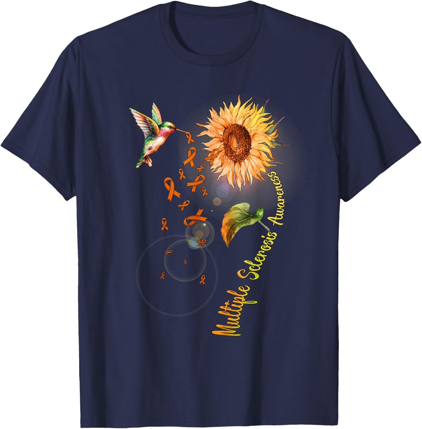 Multiple Sclerosis Sunflower Hummingbird T-Shirt - T-Shirt | Navy