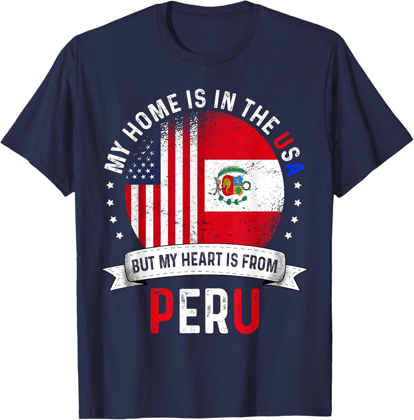 Peruvian American Patriot Heart is from Peru Flag T-Shirt - T-Shirt | Navy