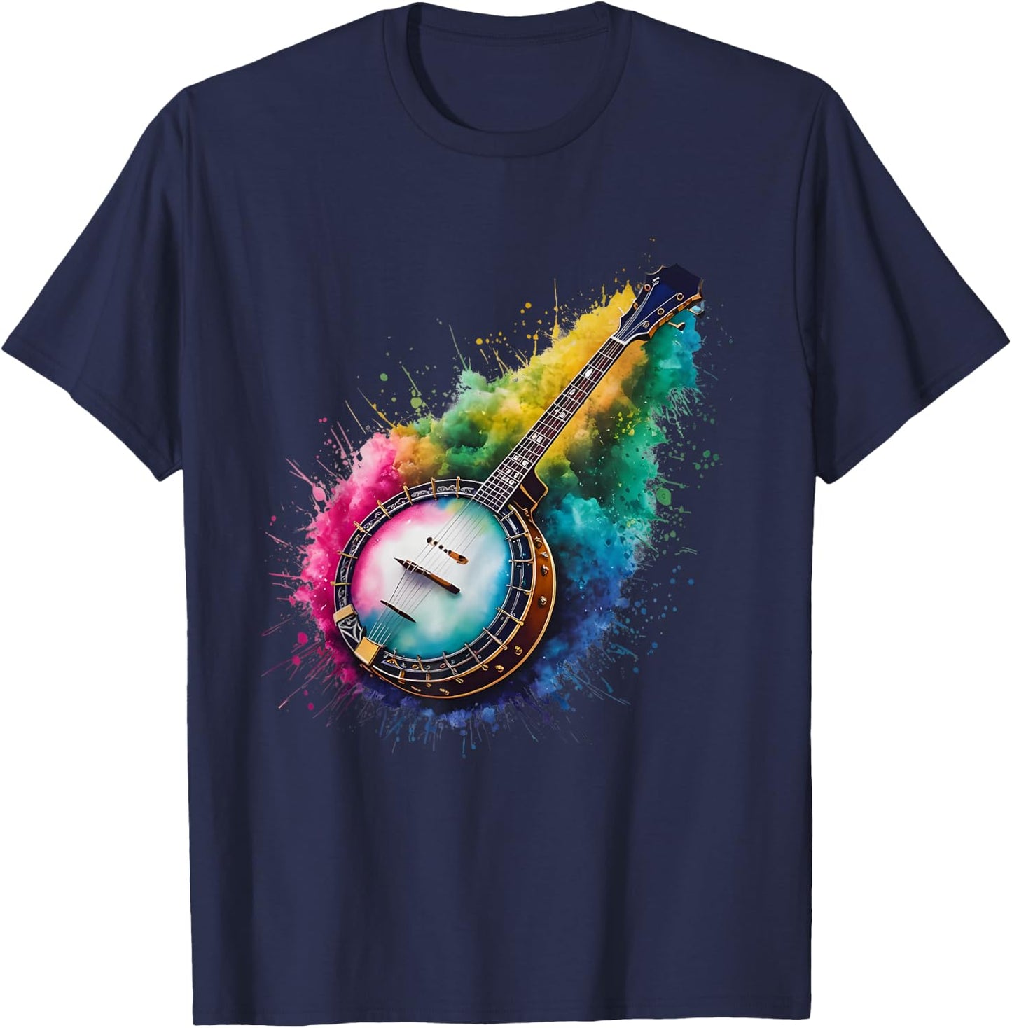 Playing Banjo Men Woman Colorful Watercolor Banjo T-Shirt - T-Shirt | Navy
