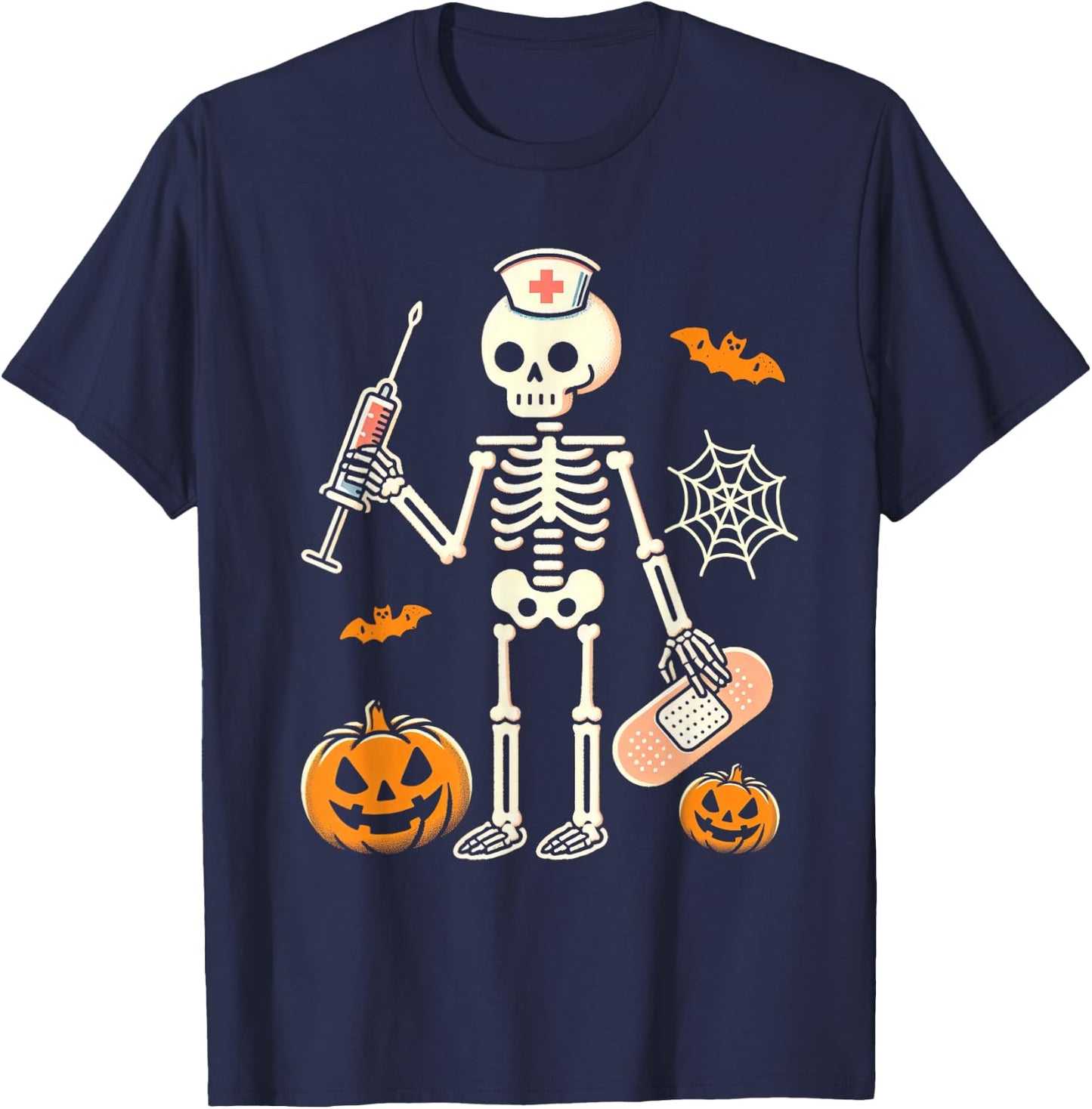 Halloween Nicu Nurse Skeleton Scrub Top Costume Women Men T-Shirt - T-Shirt | Navy