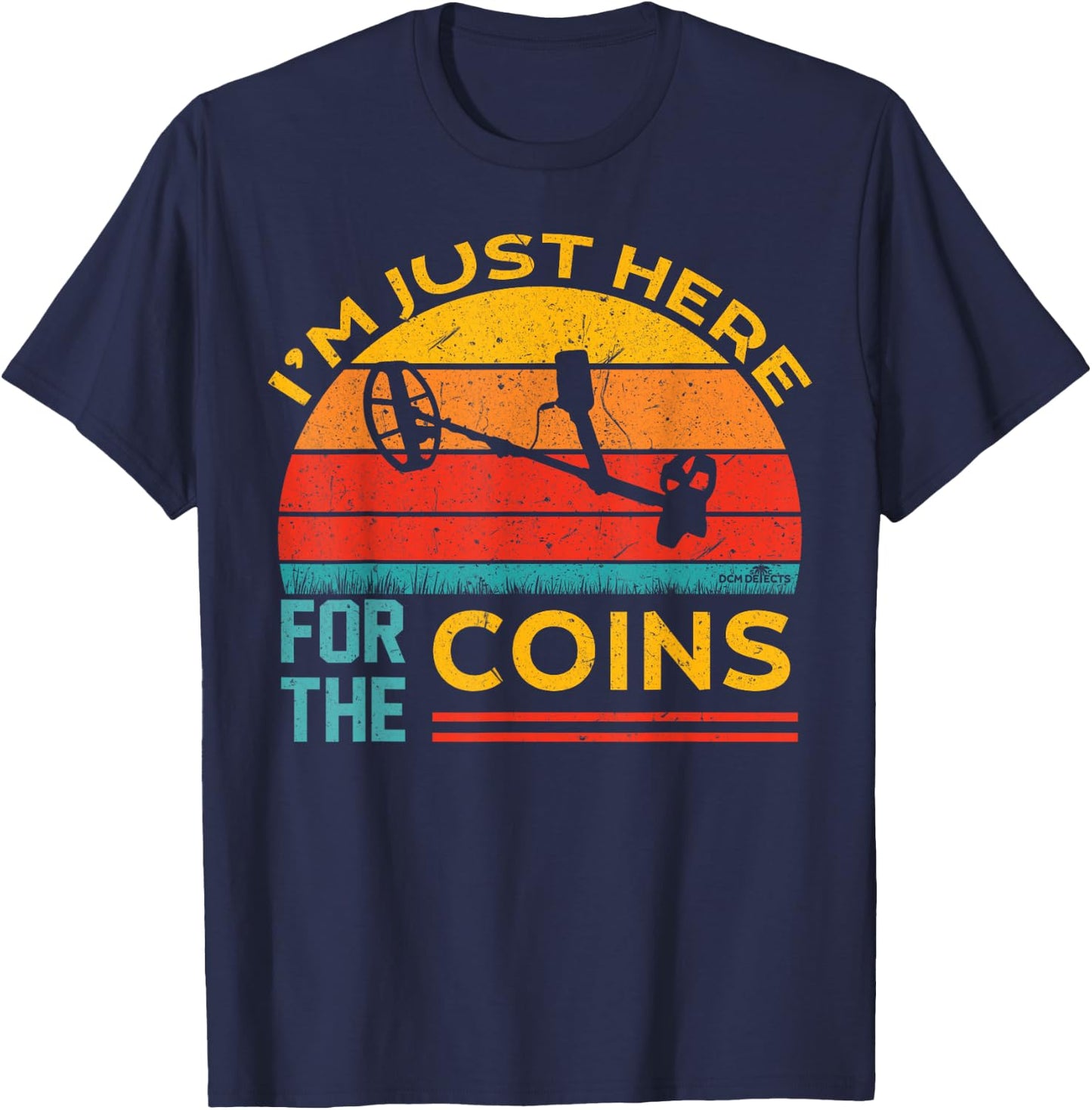 Retro Sunset Coin Hunter Metal Detecting T-Shirt - T-Shirt | Navy
