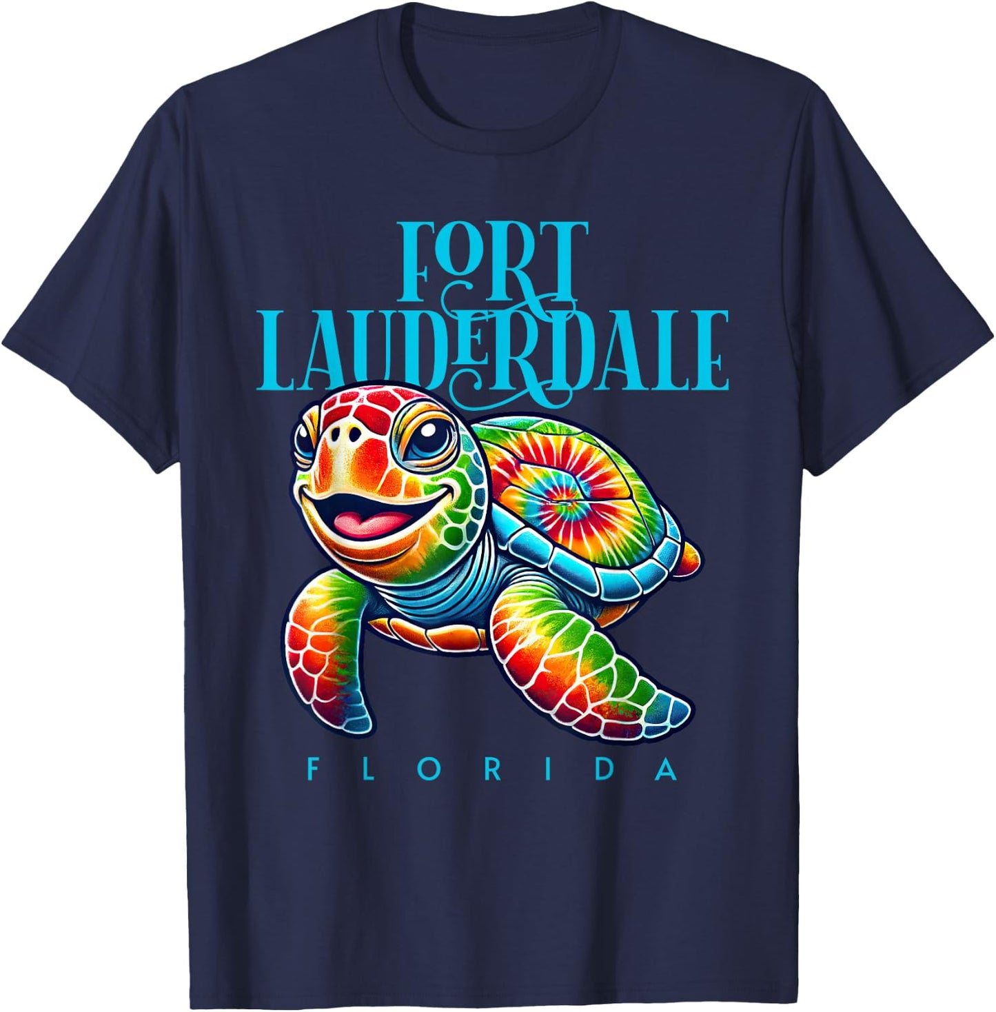 Fort Lauderdale Florida Smiling Tie Dye Sea Turtle T-Shirt - T-Shirt | Navy