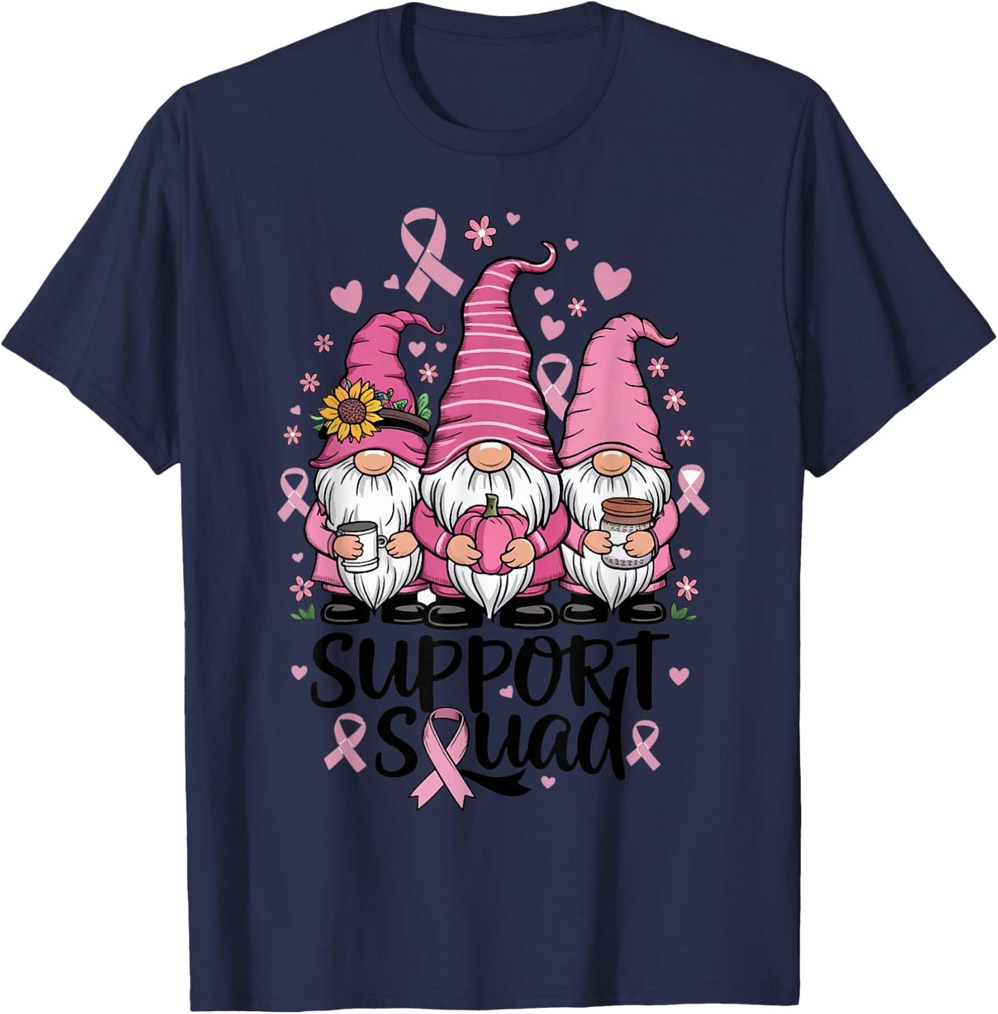 Gnome Support Squad Breast Cancer Awareness Pink Clothing T-Shirt - T-Shirt | Navy