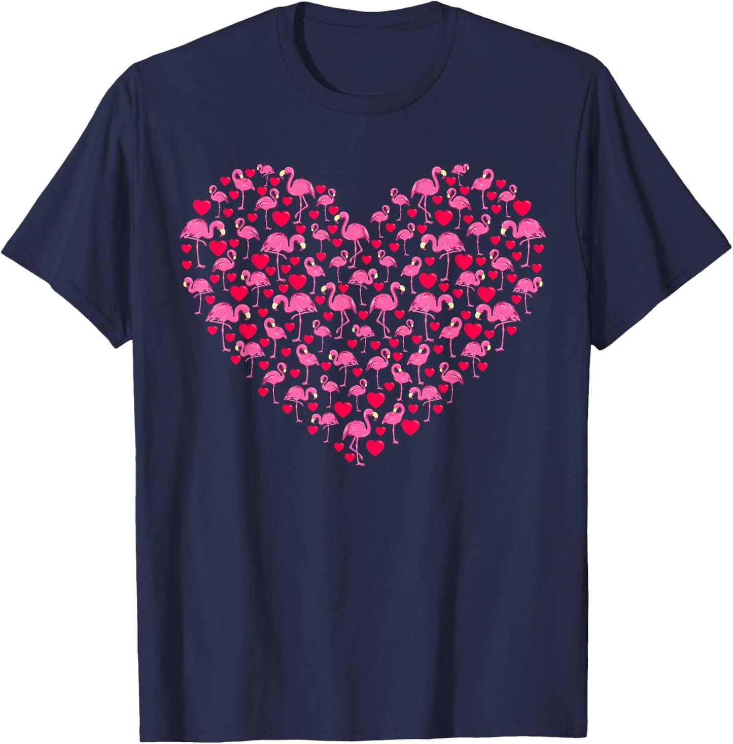 Heart Shape Flamingo Valentine's Day Flamingo Lover Couples T-Shirt - T-Shirt | Navy