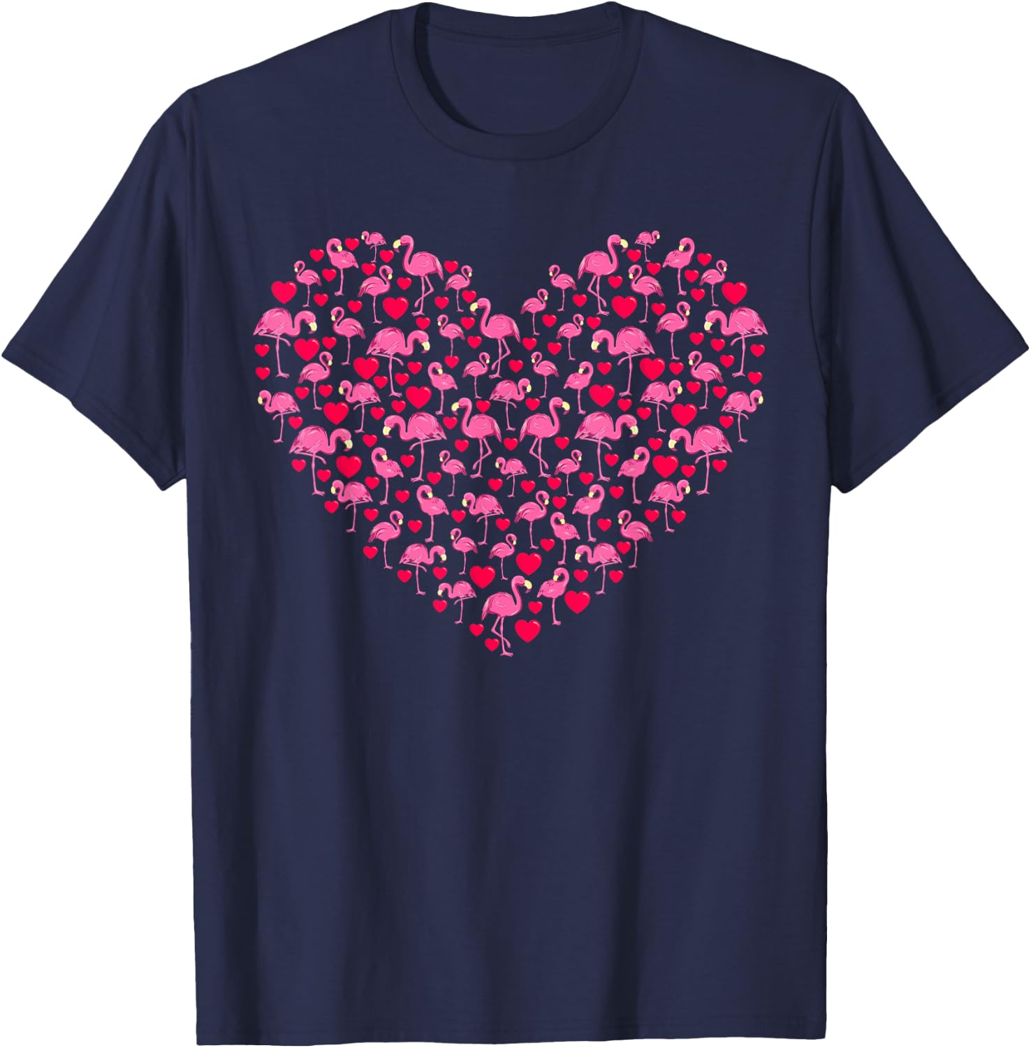 Heart Shape Flamingo Valentine's Day Flamingo Lover Couples T-Shirt - T-Shirt | Navy