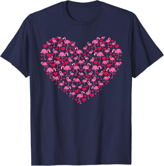 Heart Shape Flamingo Valentine's Day Flamingo Lover Couples T-Shirt - T-Shirt | Navy