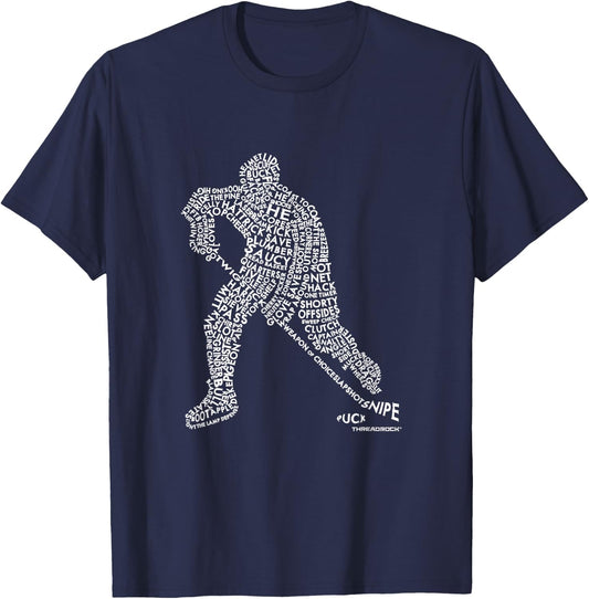 Hockey Player Typography Design T-Shirt - T-Shirt | Navy