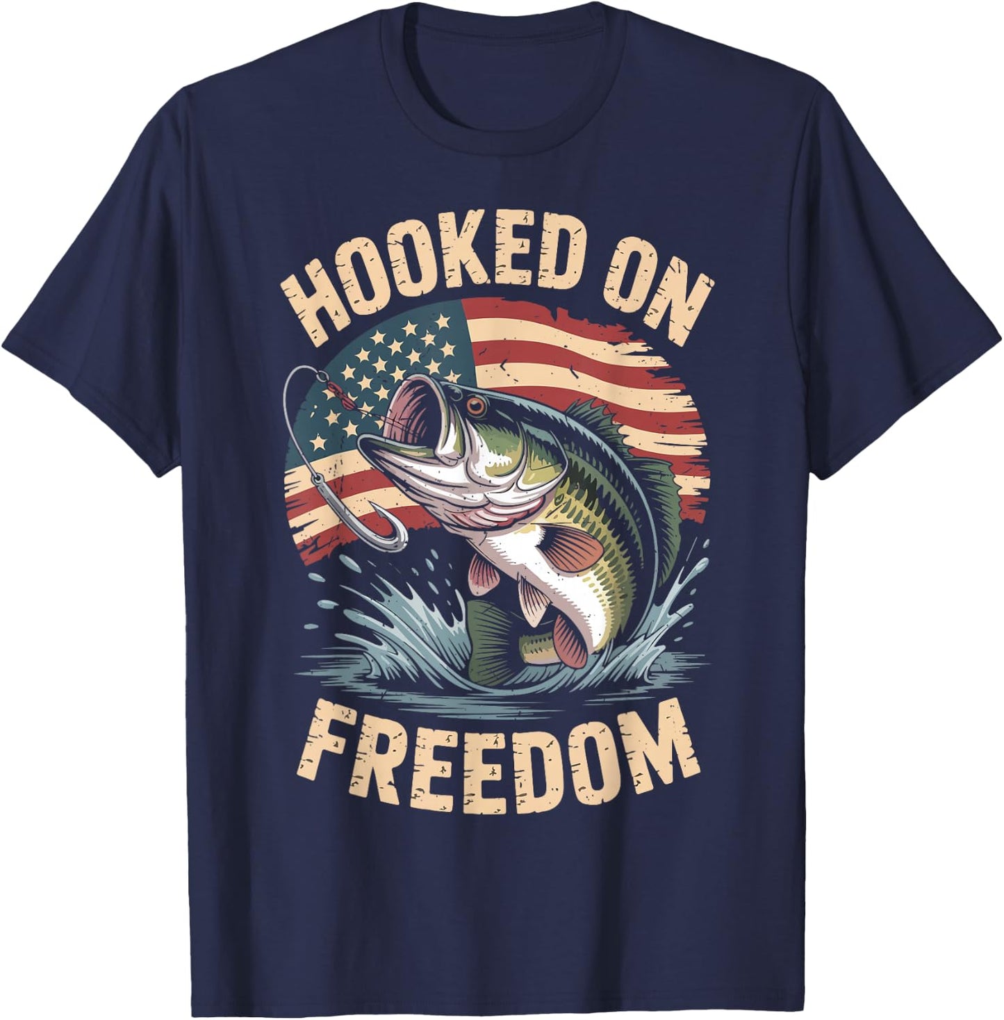 Youth Boy Hooked On Freedom Fishing 4th July Men Patriotic T-Shirt - T-Shirt | Navy
