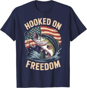 Youth Boy Hooked On Freedom Fishing 4th July Men Patriotic T-Shirt - T-Shirt | Navy
