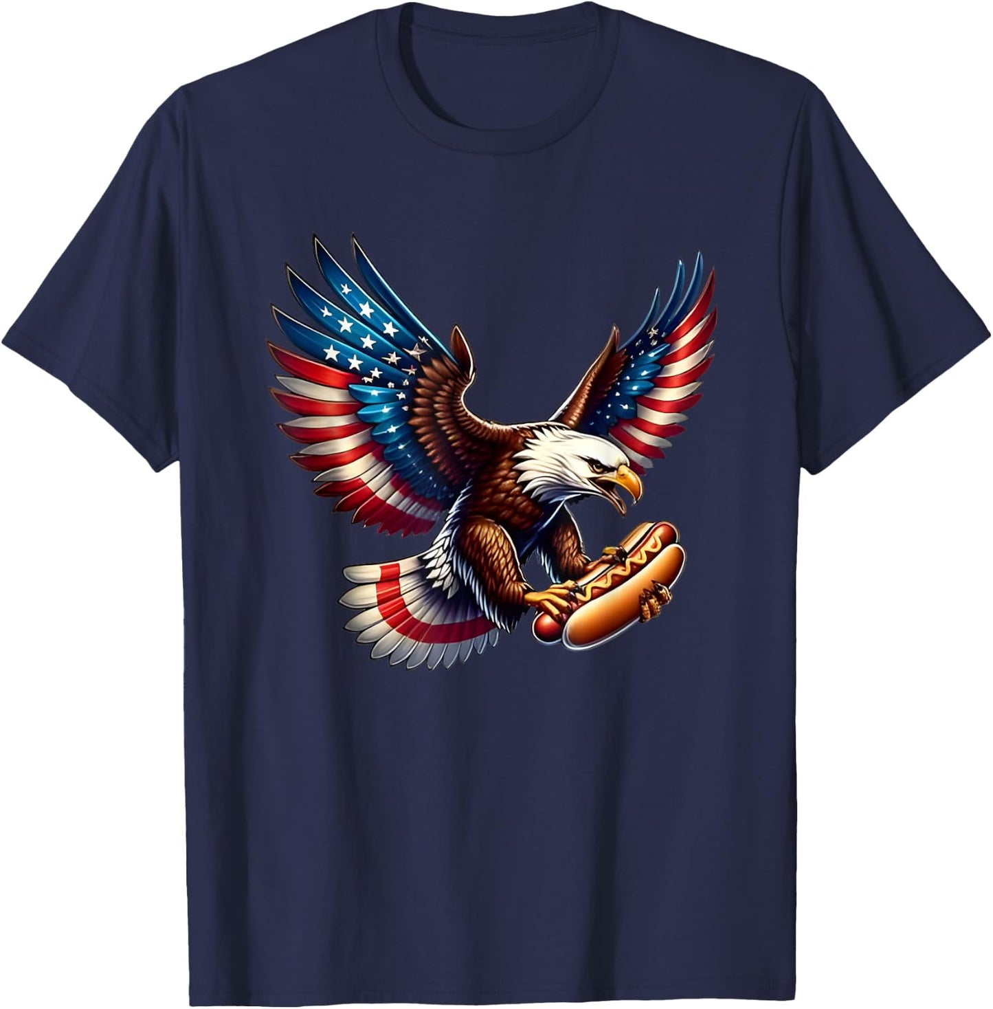 Bald Eagle Hotdog American Flag Men T-Shirt - T-Shirt | Navy