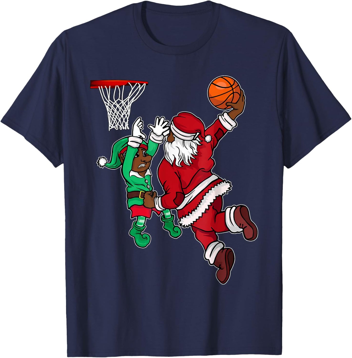 African American Santa Elf Playing Basketball Black Boys Men T-Shirt - T-Shirt | Navy