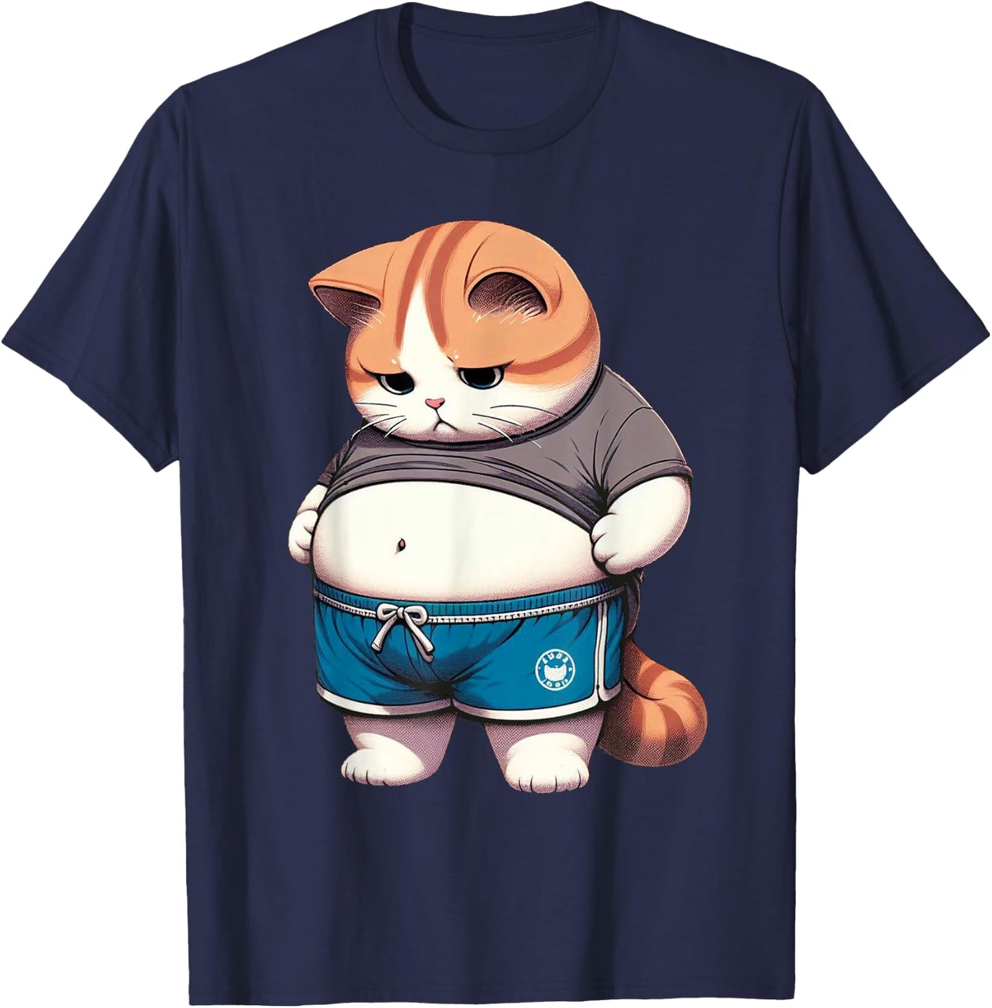 Funny Fat Cat Cute Chubby Kitten T-Shirt - T-Shirt | Navy
