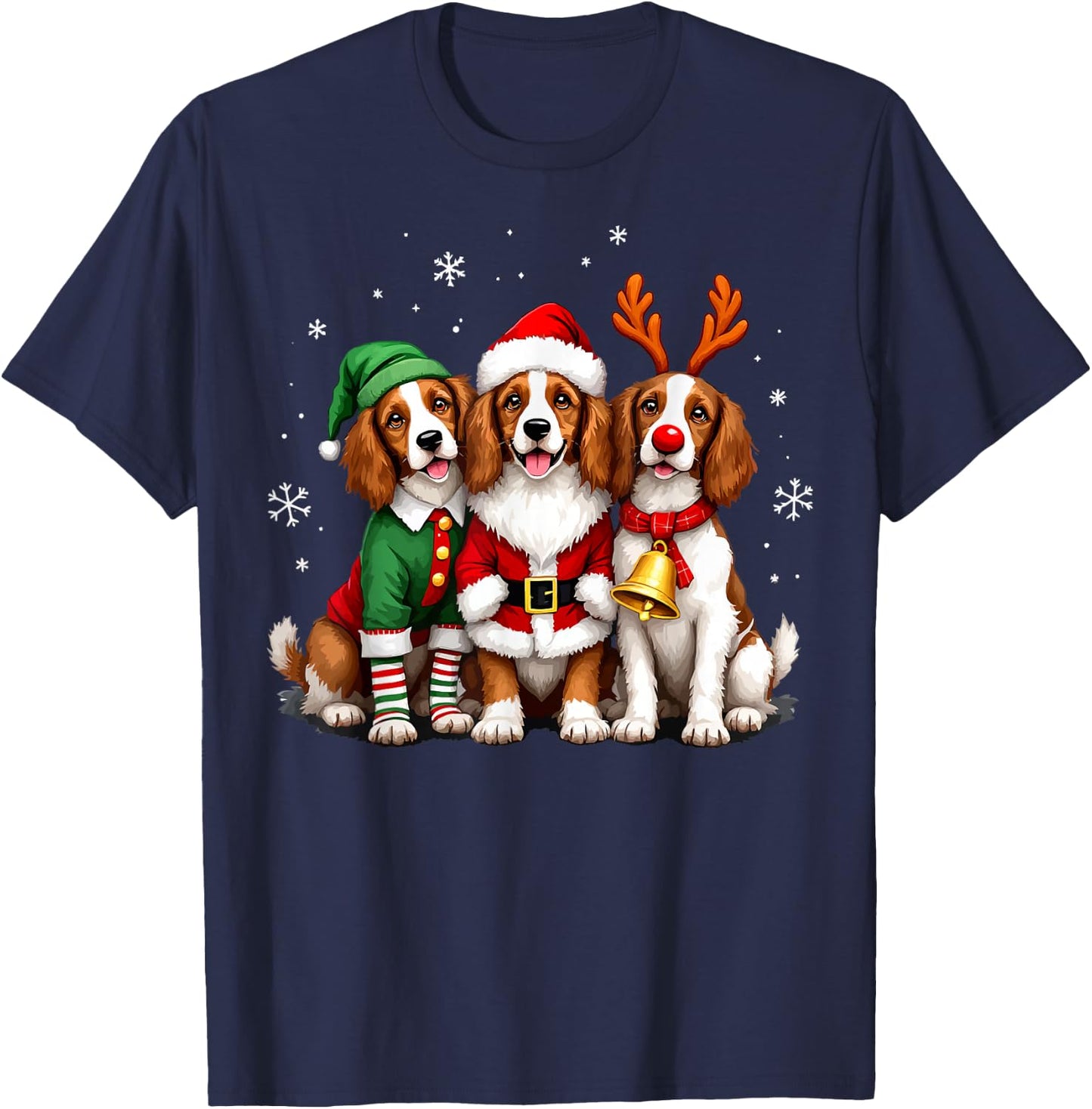 Brittany Spaniel Christmas Dogs Funny Santa Reindeer Elf T-Shirt - T-Shirt | Navy