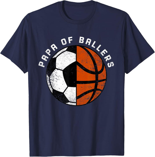 Papa Of Ballers Funny Soccer Basketball Papa T-Shirt - T-Shirt | Navy