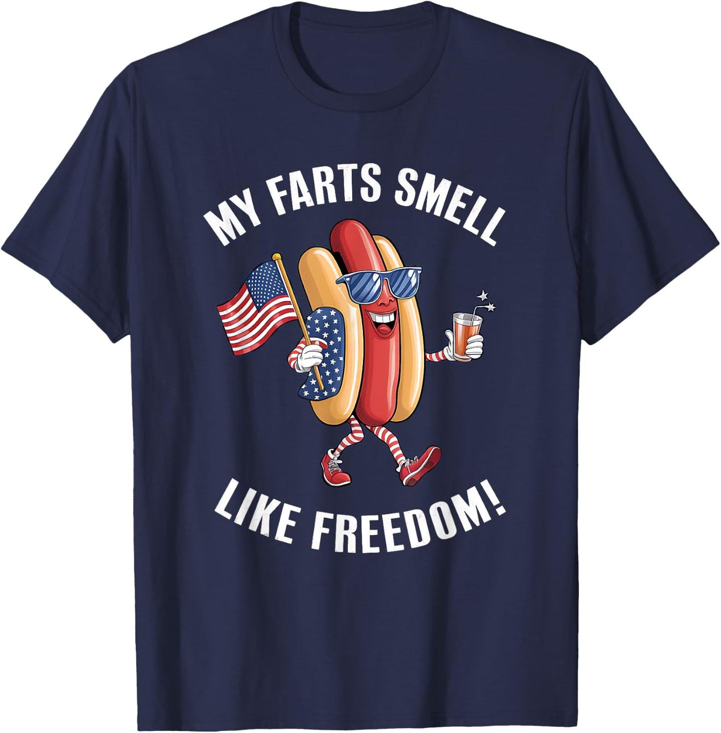 My Farts Smell Like Freedom Funny hotdog Patriotic Graphic Kids Men T-Shirt - T-Shirt | Navy