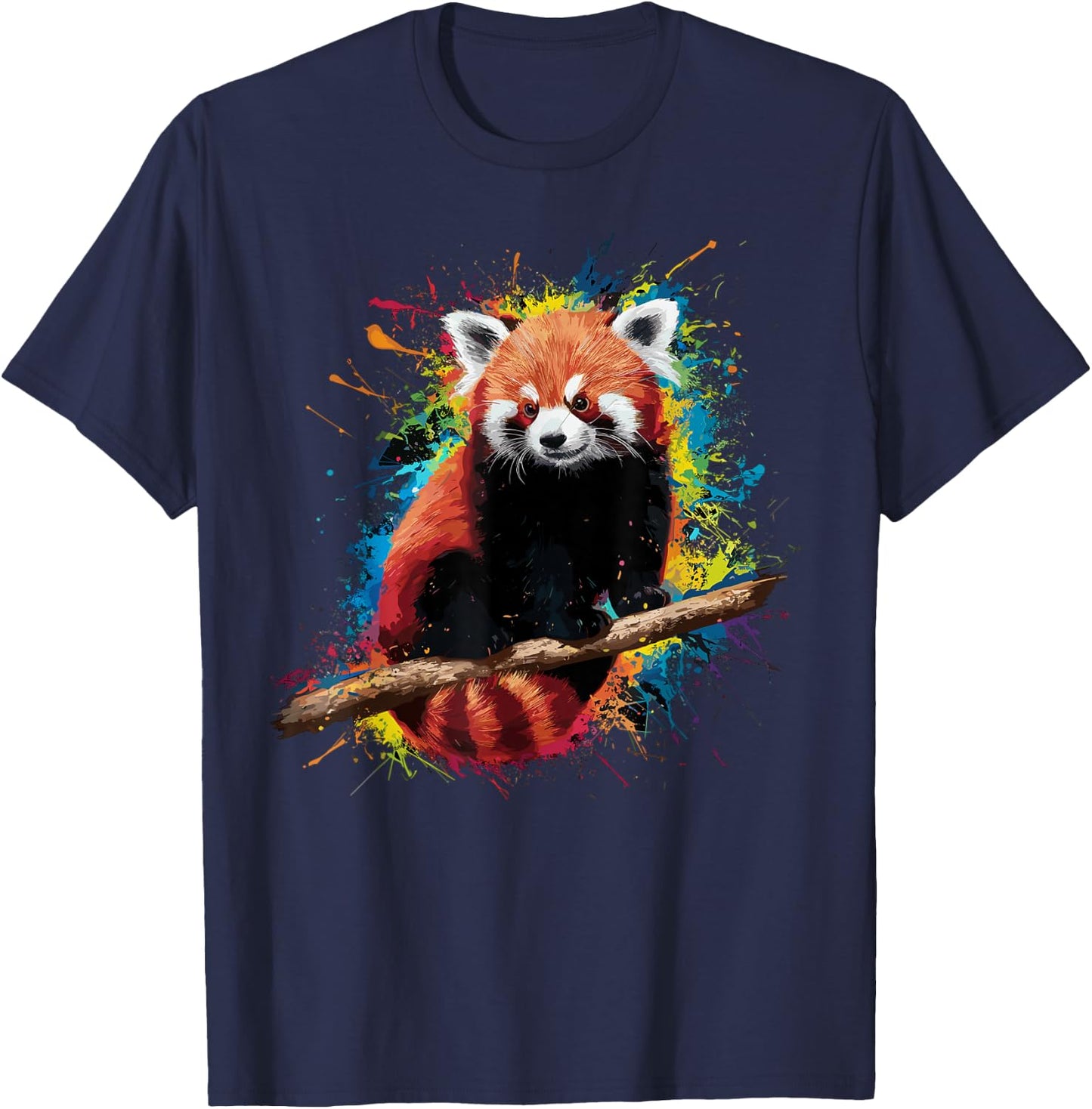 Colorful Paint Splash Red Panda Art Graphic T-Shirt - T-Shirt | Navy