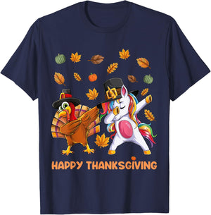 dabbing Turkey Unicorn Thanksgiving For Girls Pilgrim Hat T-Shirt - T-Shirt | Navy