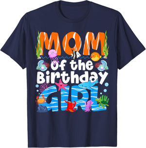Mom Under Sea Birthday Party Girls Ocean Sea Animals Themed T-Shirt - T-Shirt | Navy