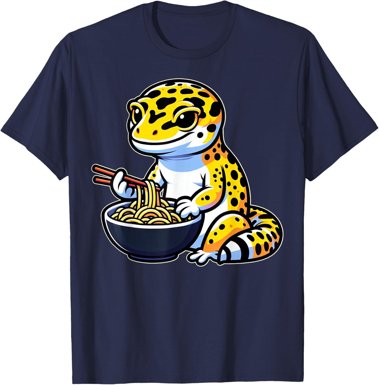 Kawaii Leopard Gecko Lover Gifts Leopard Gecko Eating Ramen T-Shirt - T-Shirt | Navy