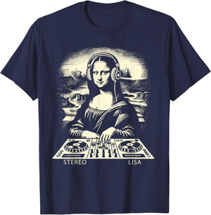 Mona Lisa DJ Stereo Lisa Pun Men Women Kids Funny Dj Party T-Shirt - T-Shirt | Navy