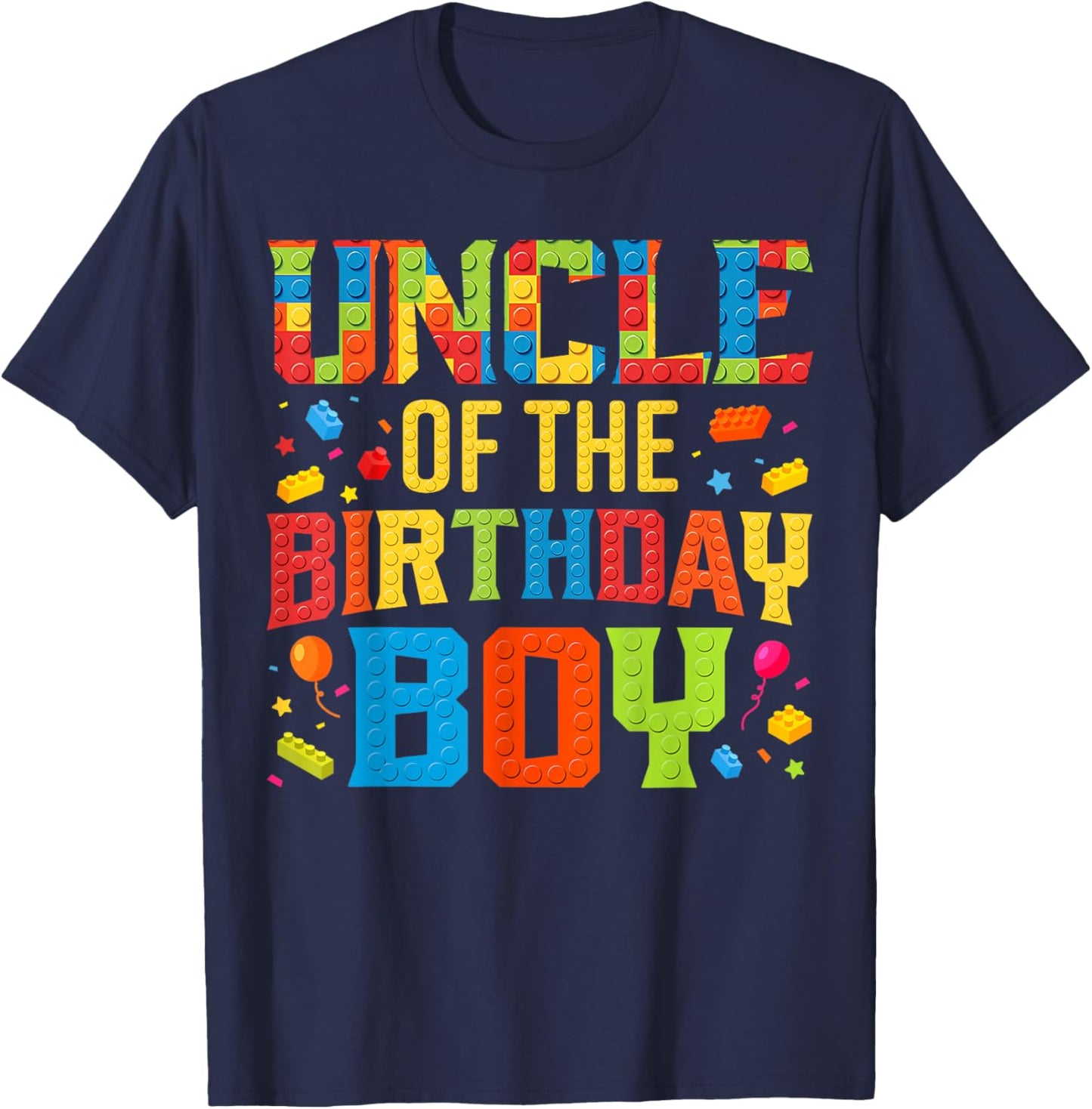 Uncle Of The Birthday Boy Master Builder Building Blocks T-Shirt - T-Shirt | Navy