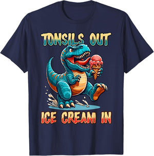 Tonsils Out Ice Cream In Dino Tonsillectomy Tonsil Removal T-Shirt - T-Shirt | Navy