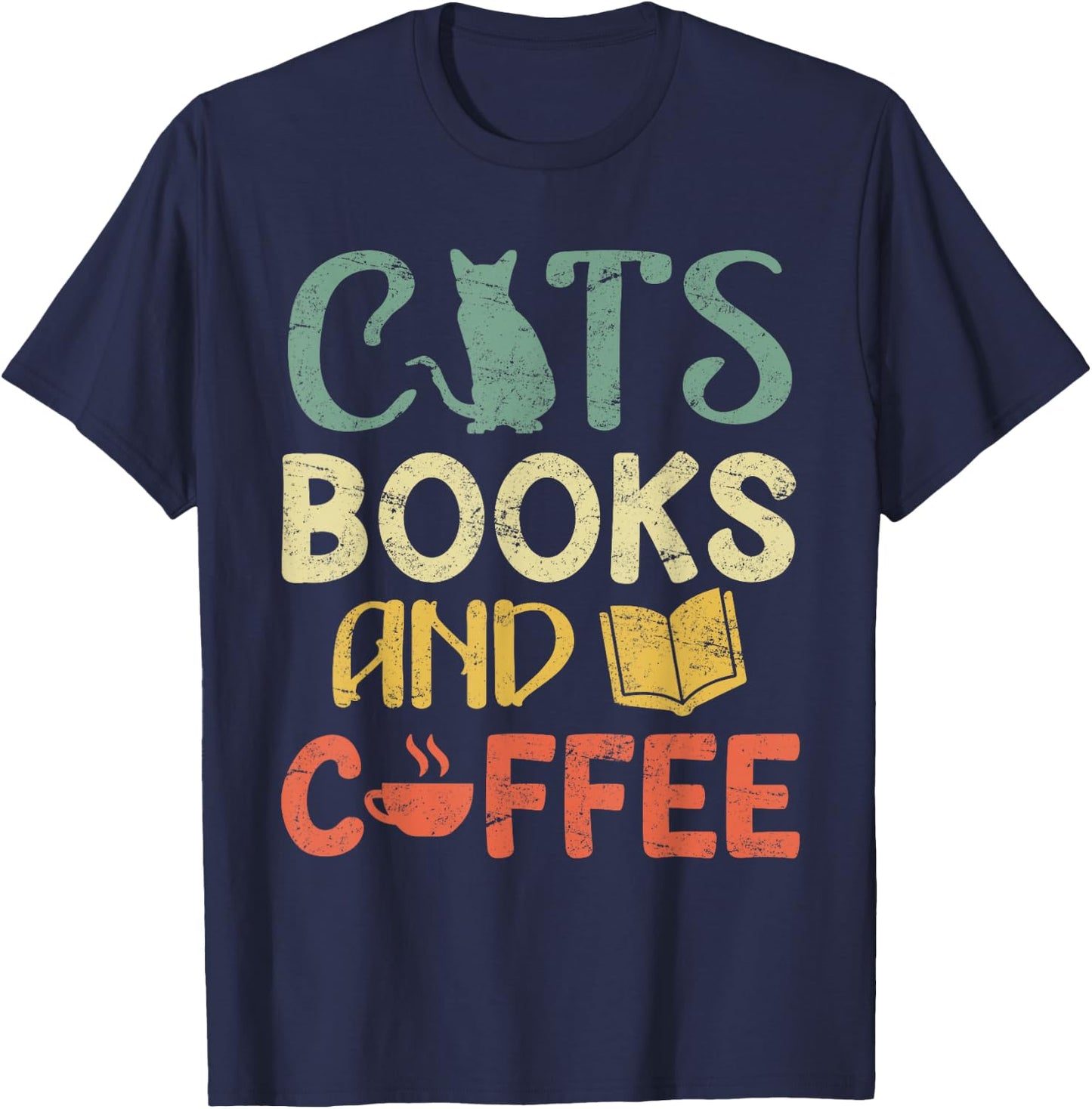 Cats books and coffee Cafe Coffee Drinker T-Shirt - T-Shirt | Navy