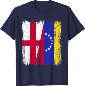 England Venezuela Half Flag English Venezuelan Jersey T-Shirt - T-Shirt | Navy