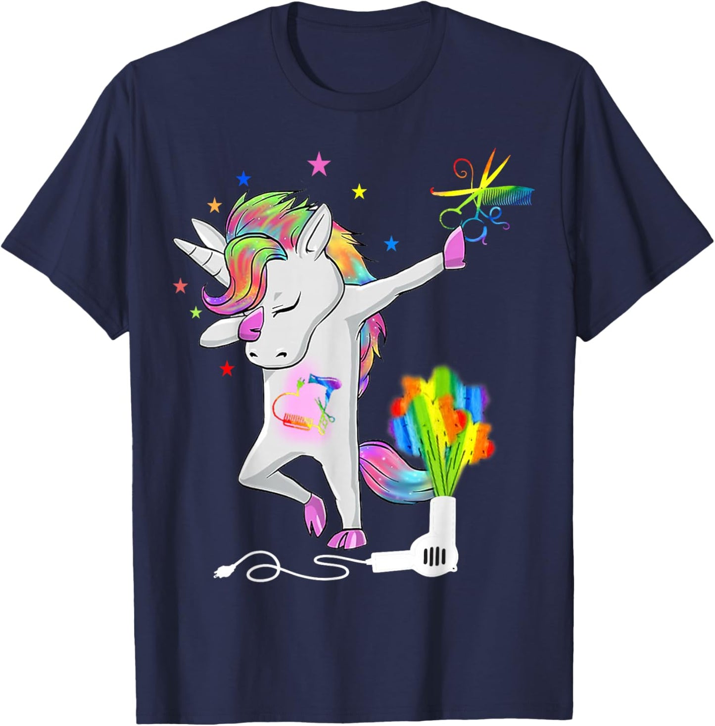 Funny HairStylist T Shirt Dabbing Unicorn Cosmetologist T-Shirt - T-Shirt | Navy