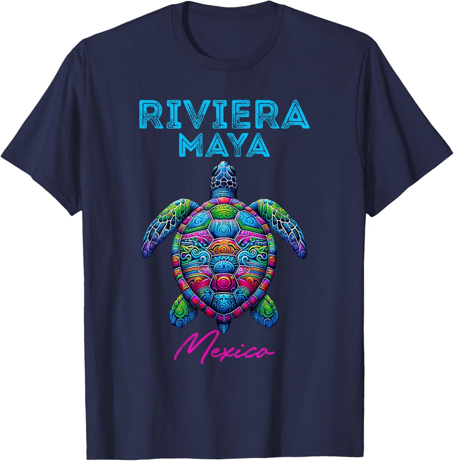 Riviera Maya Mexico Tribal Beach Sea Turtle T-Shirt - T-Shirt | Navy