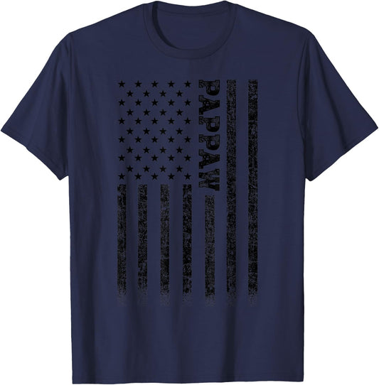 Gifts For Pappaw American Flag - Grey, -Adults, Small, , , Letter Print, Modern, Casual, All Seasons T-Shirt - T-Shirt | Navy