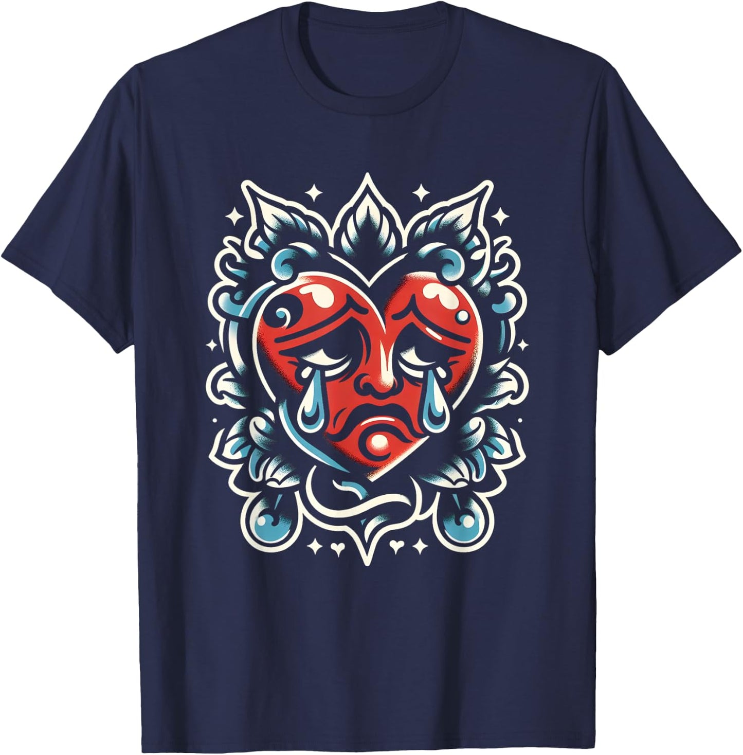 Crying Heart Traditional Tattoo Artist Heart Tattoos T-Shirt - T-Shirt | Navy