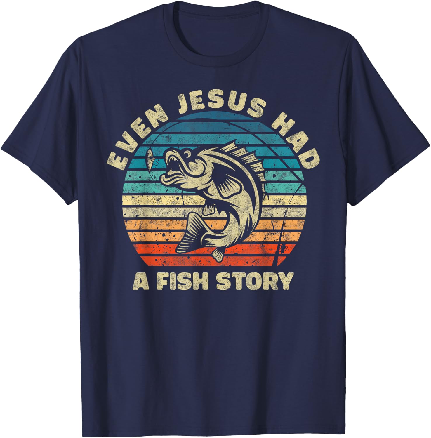Even Jesus Has a Fish Story Christian Fisherman Funny Retro T-Shirt - T-Shirt | Navy