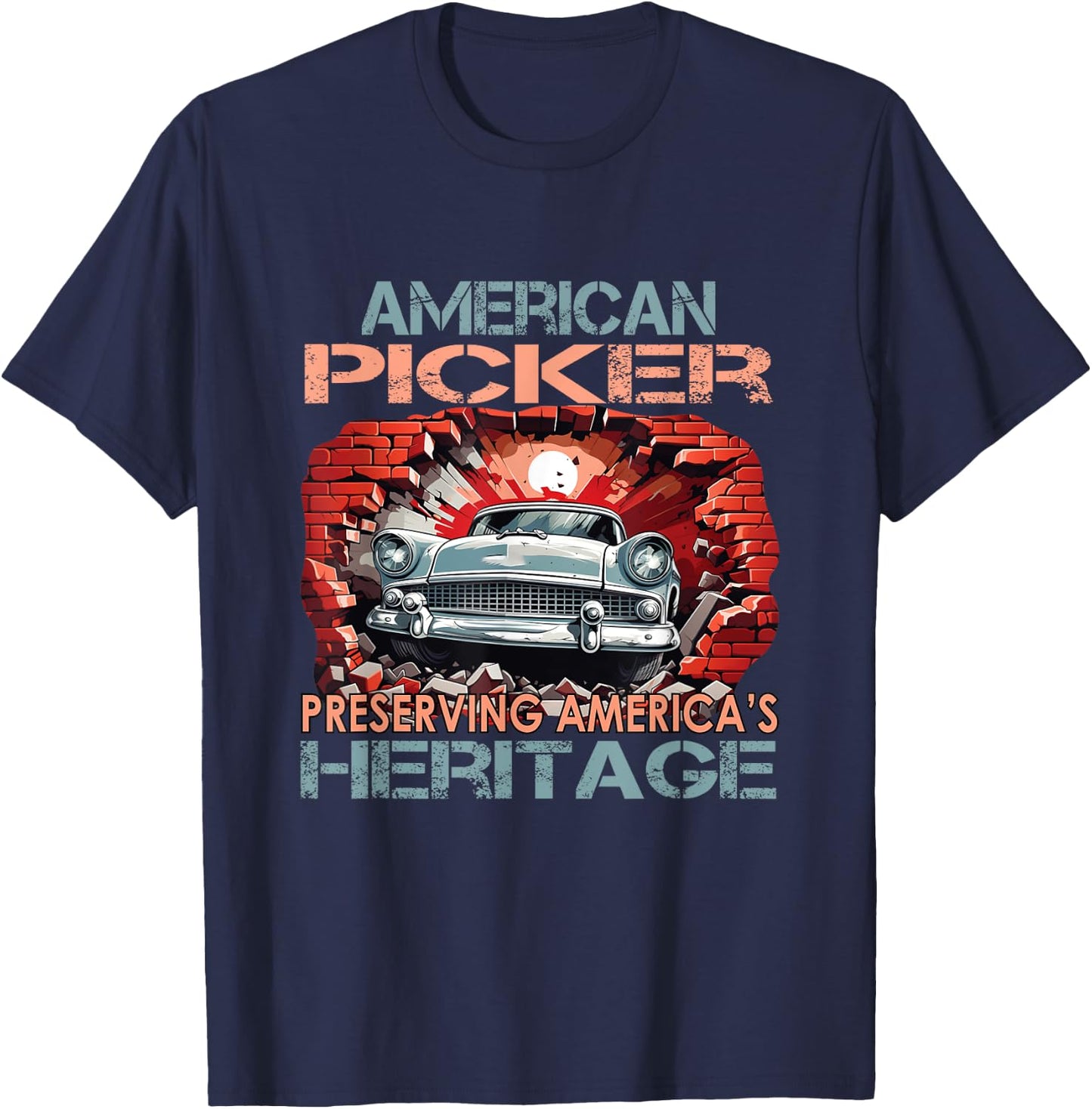 Patriotic American Heritage Pickers , Small, Black T-Shirt - T-Shirt | Navy