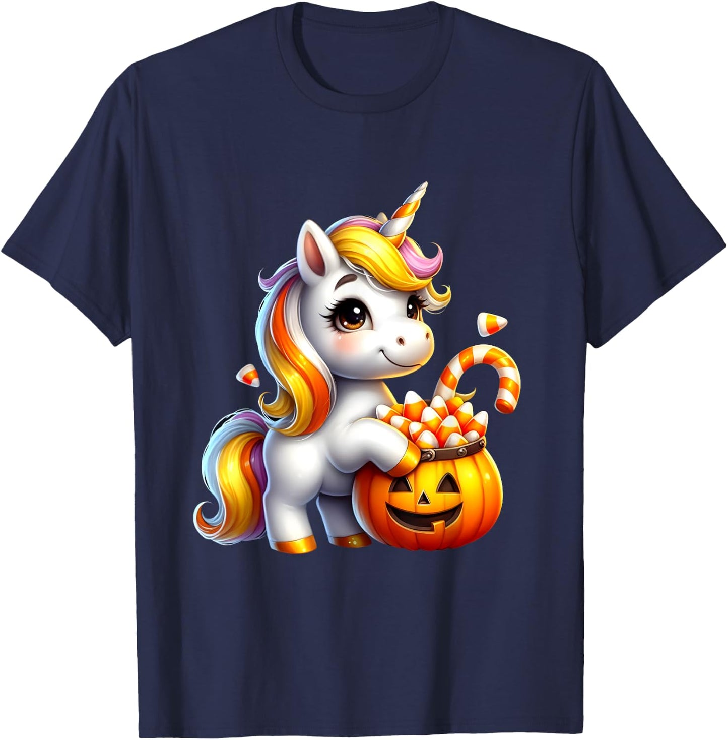Unicorn Candy Corn Cute Halloween Unicorn Gift Kids Girls T-Shirt - T-Shirt | Navy