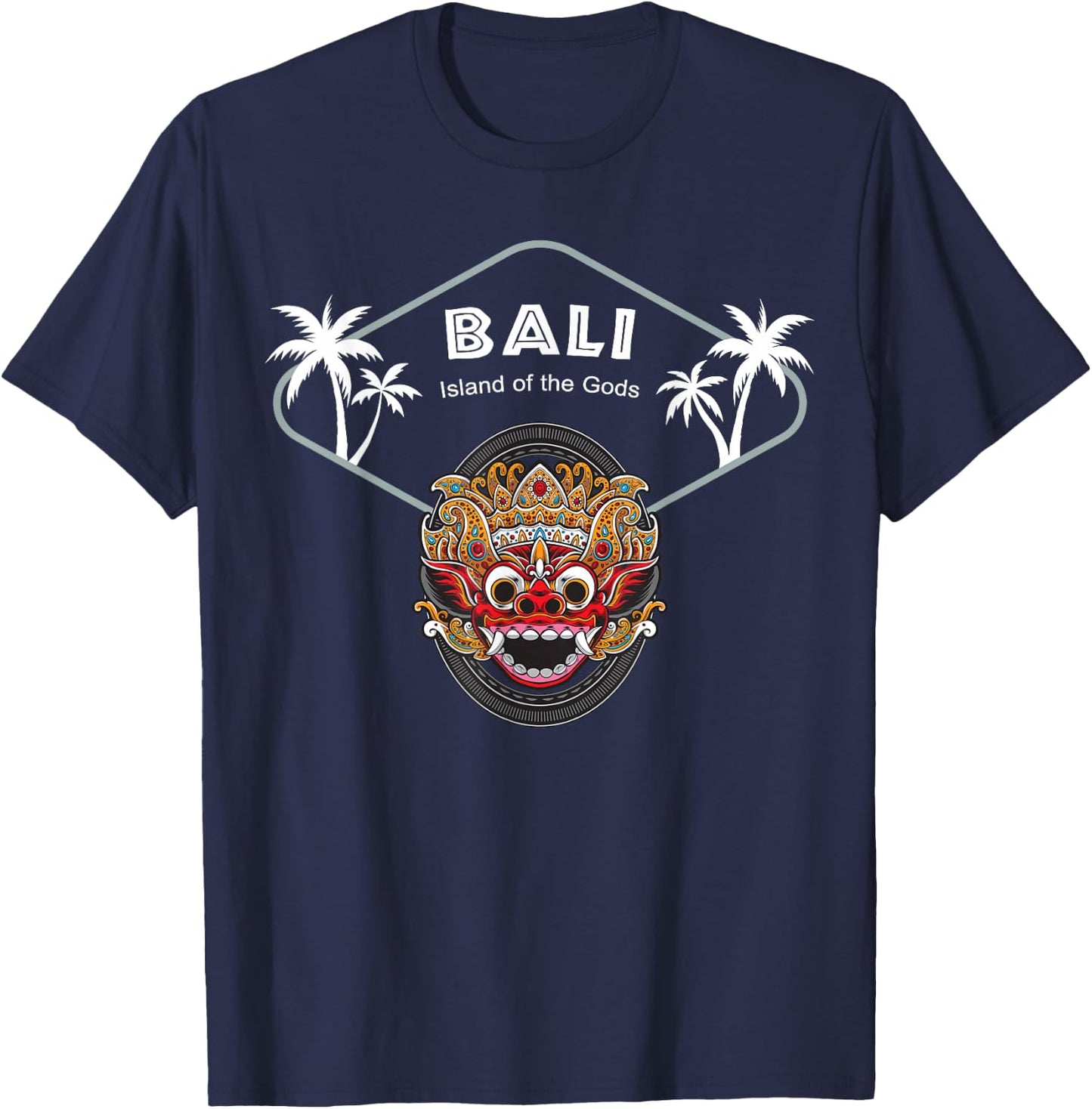 Bali Barong Mask Palms Indonesia Penida Gift Ubud Souvenir T-Shirt - T-Shirt | Navy