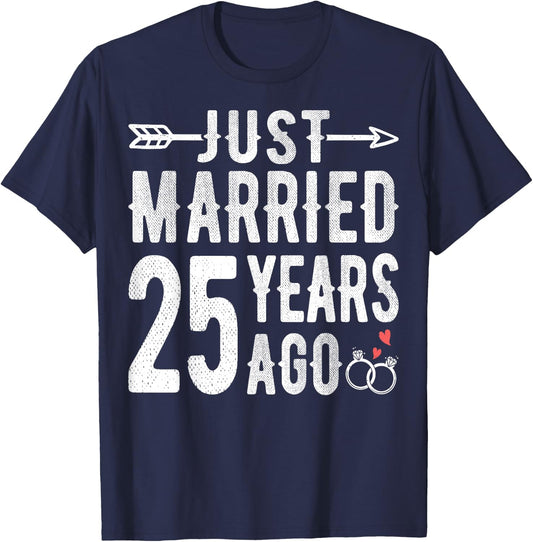 Couple 25th Wedding Anniversary - Just Married 25 Years Ago T-Shirt - T-Shirt | Navy