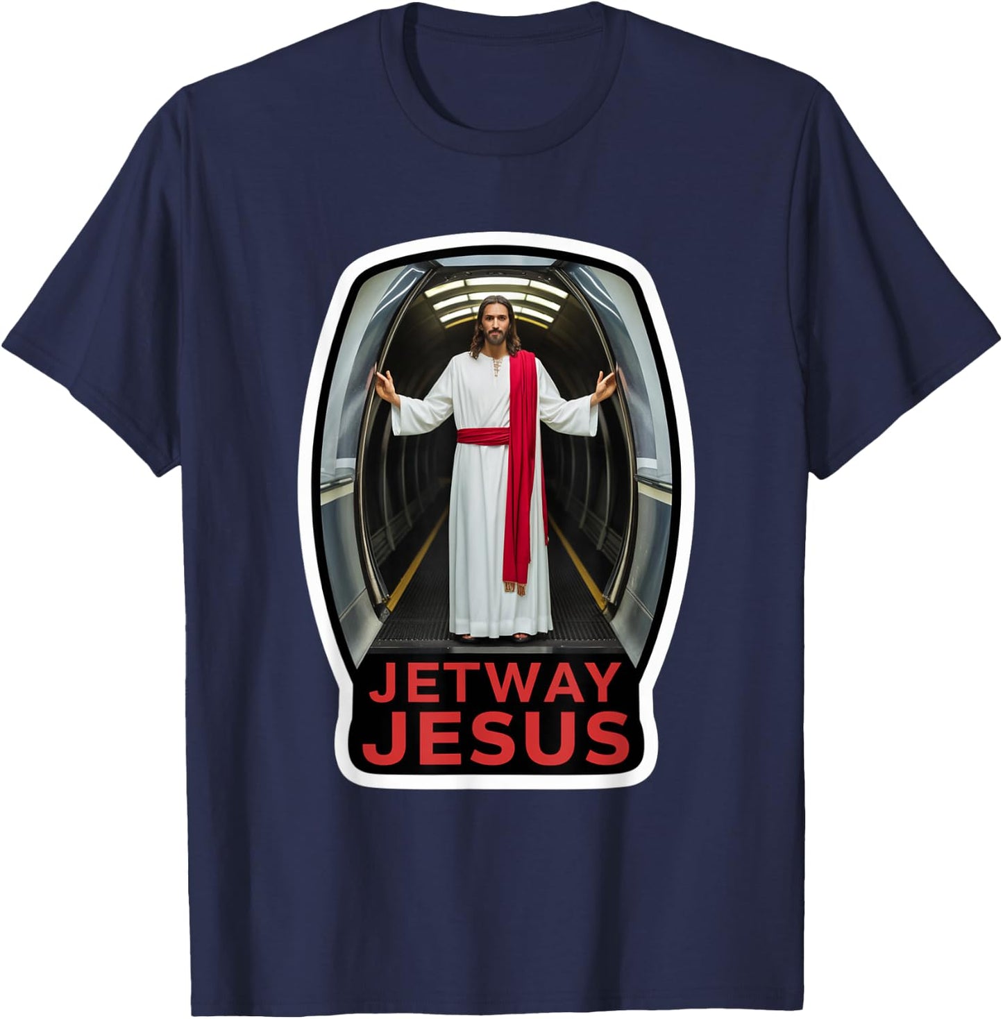Jetway Jesus Humorous And Irreverent Travel Design T-Shirt - T-Shirt | Navy