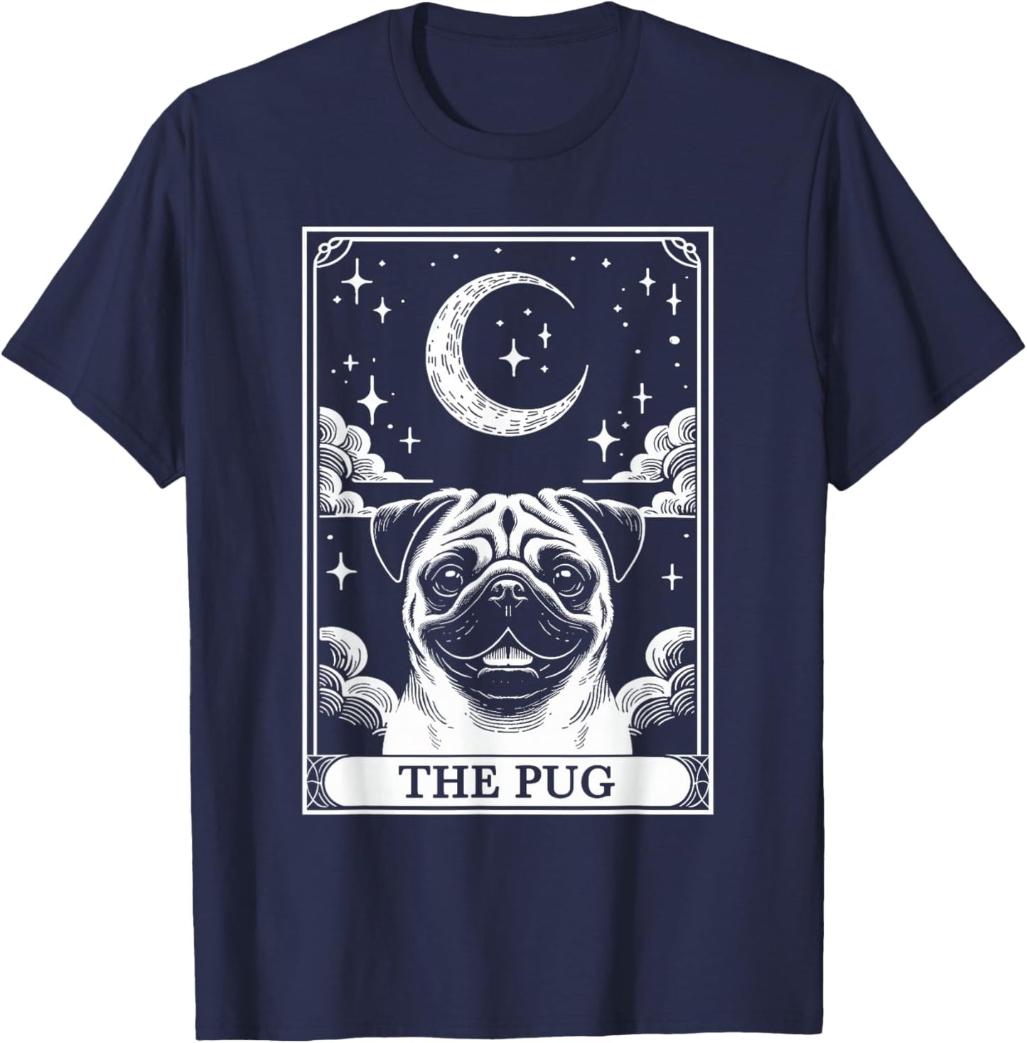 Tarot Card Vintage Crescent Moon Pug Mom Dog Lovers Women Kids T-Shirt - T-Shirt | Navy