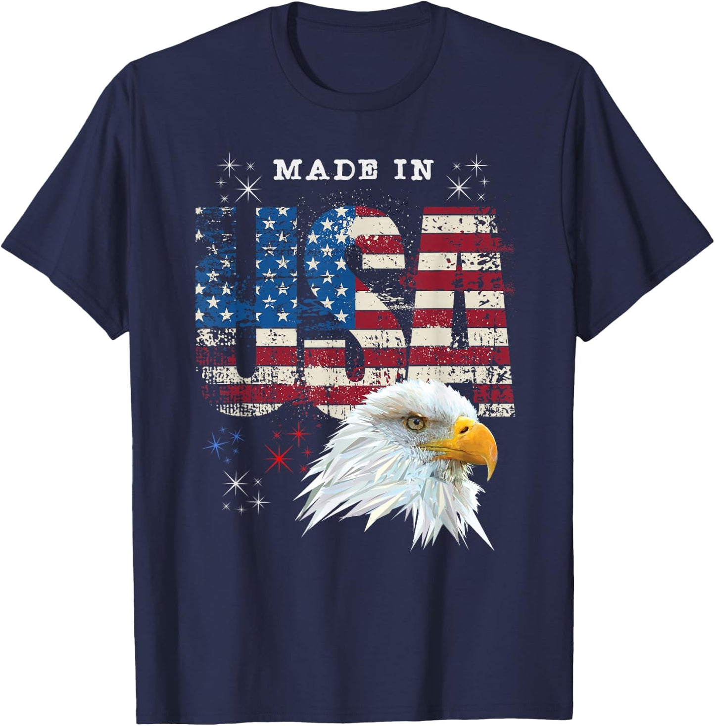 Made in USA Patriotic American Flag Bald Eagle America T-Shirt - T-Shirt | Navy