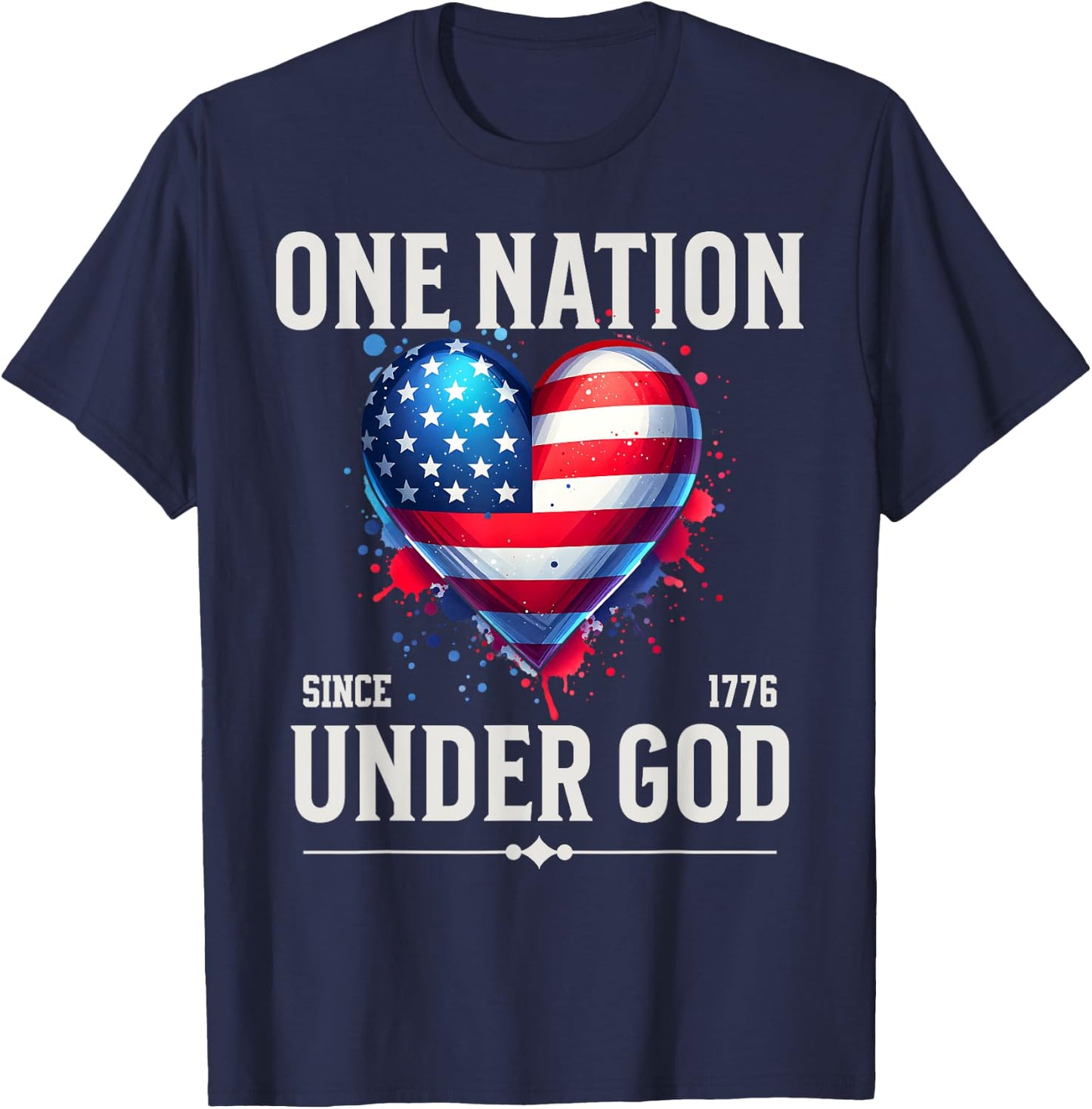 One Nation Under God Heart Flag Patriotic Christian T-Shirt - T-Shirt | Navy