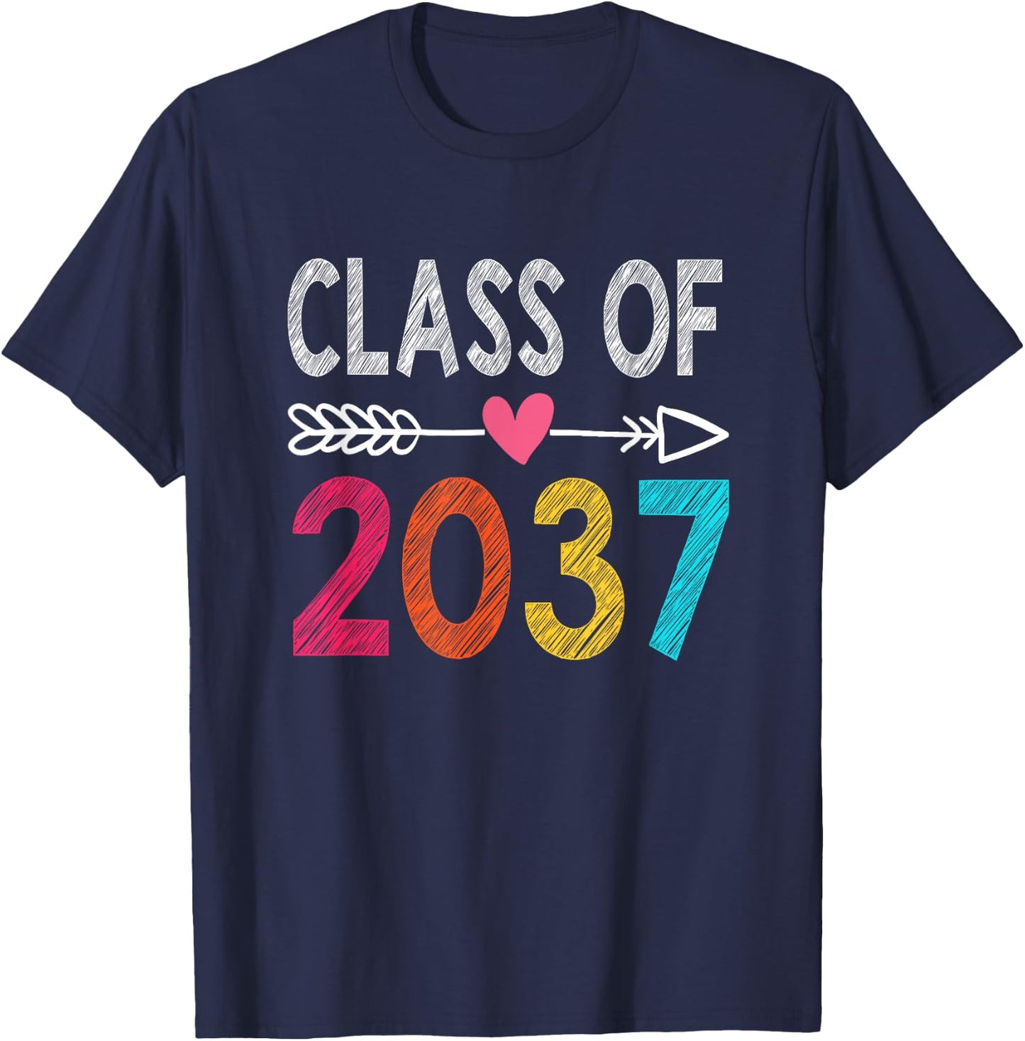 Class Of 2037 Grow With Me First Day Of School Graduation T-Shirt - T-Shirt | Navy
