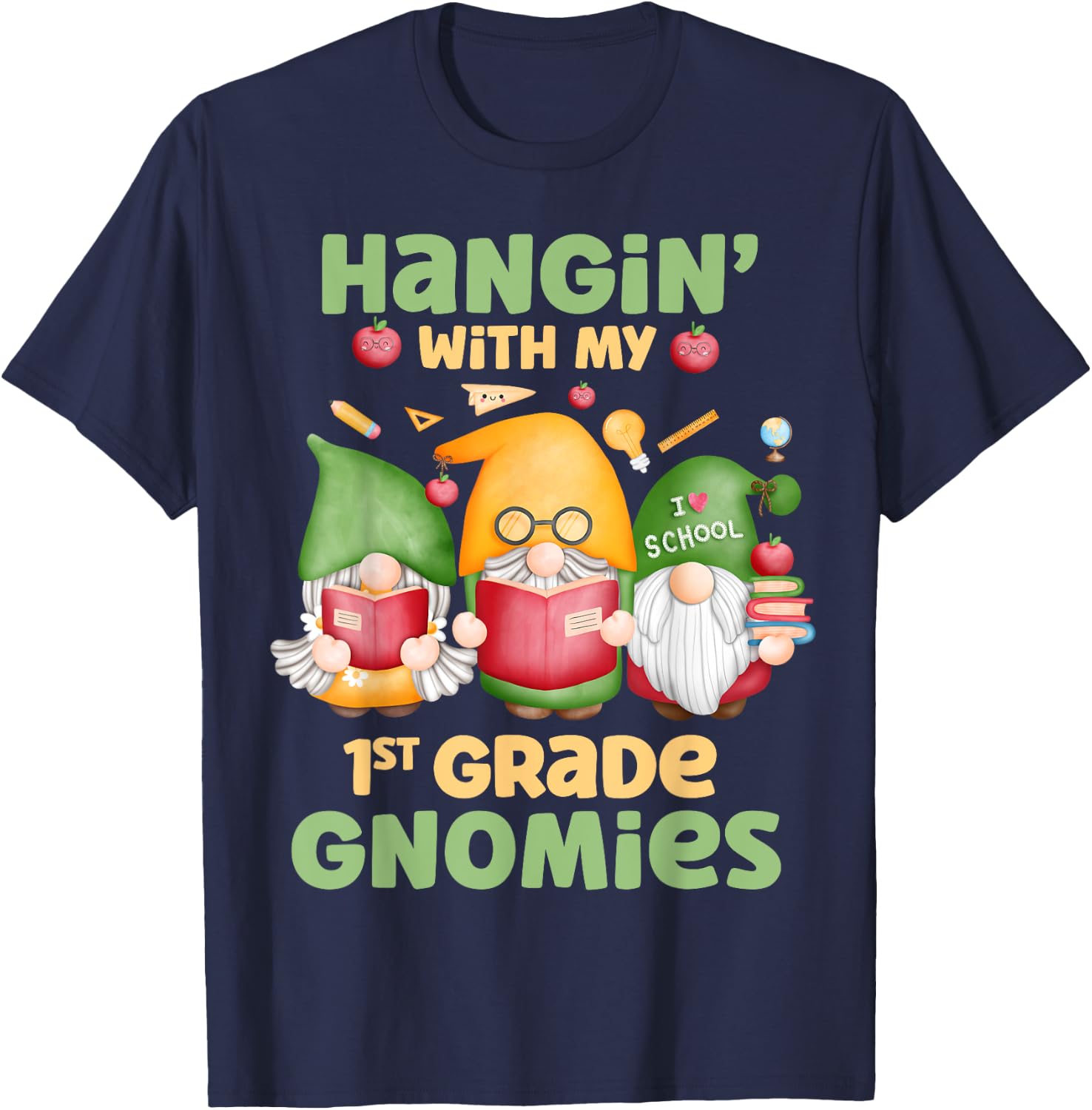 Hangin' With My 1st Grade Gnomies Three Gnomes School T-Shirt - T-Shirt | Navy