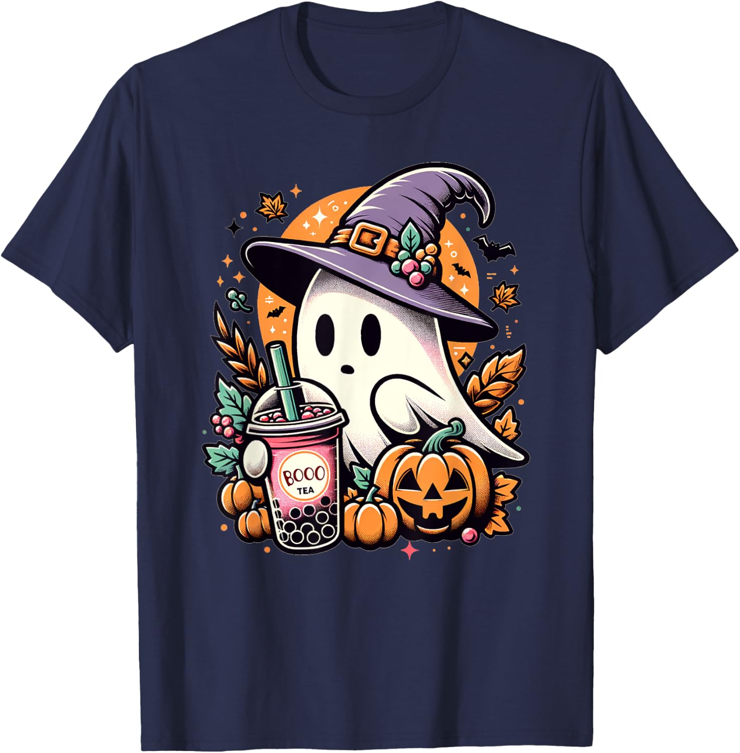 Halloween Ghost Funny Halloween Bubble Tea T-Shirt - T-Shirt | Navy