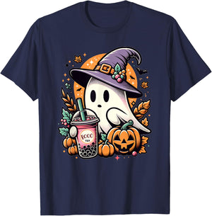 Halloween Ghost Funny Halloween Bubble Tea T-Shirt - T-Shirt | Navy