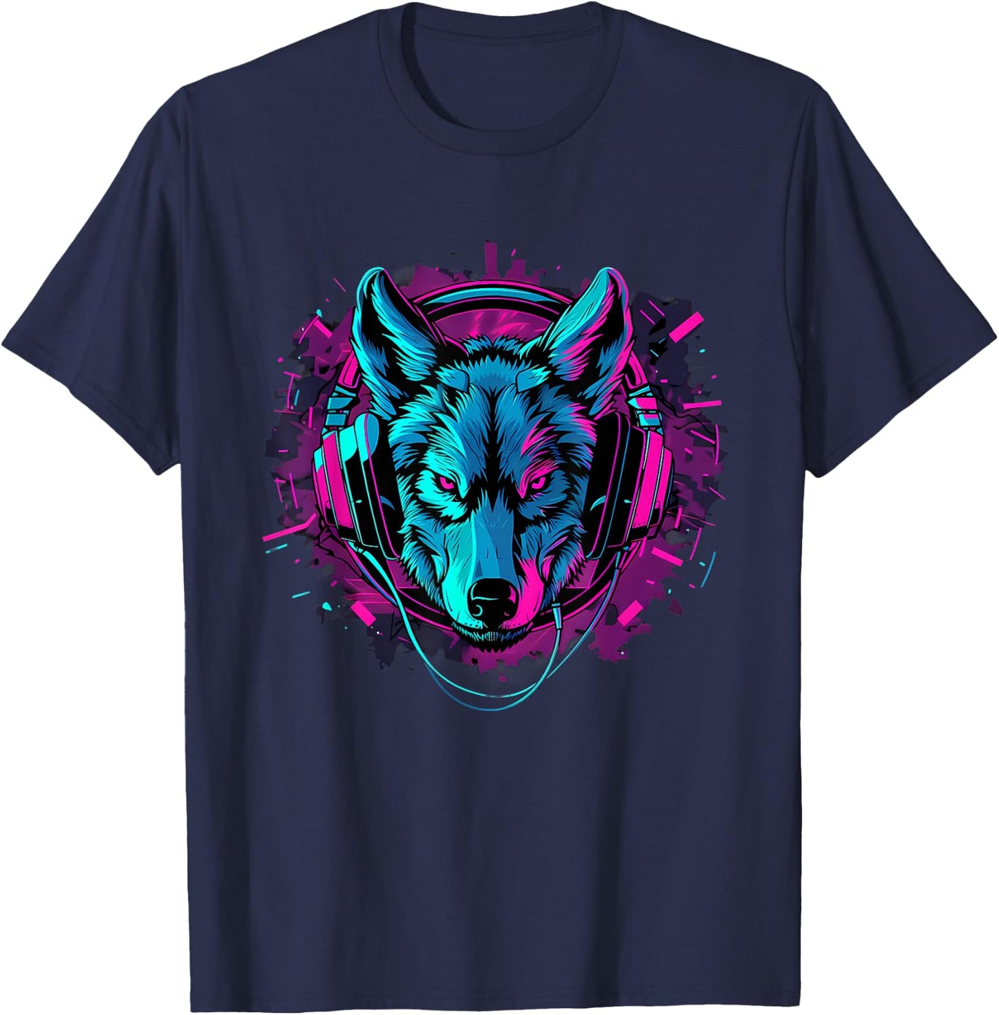 DJ Wolf Beatmaker Artwork Techno Music Headphones EDM T-Shirt - T-Shirt | Navy