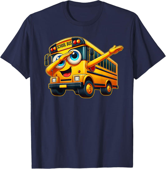 Funny Dabbing Yellow School Bus Graphic Gifts Kids Boys T-Shirt - T-Shirt | Navy